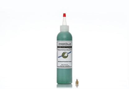 Green Armor-Dilloz tire sealant, 8 oz bottle with a brass valve-core tool