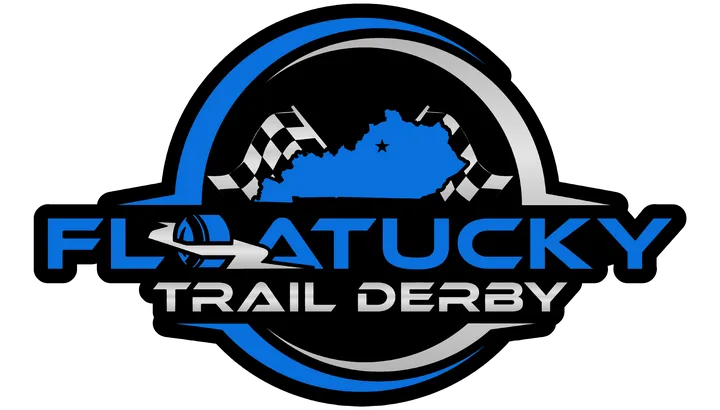 Floatucky Trail Derby logo with the outline of Kentucky and crossed checkered flags.