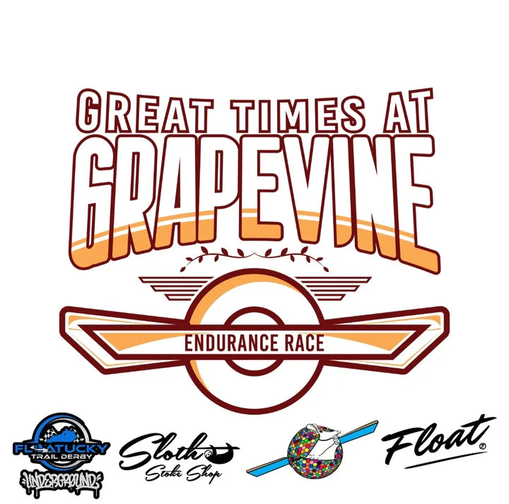 Great Times at Grapevine Endurance Race artwork with the Floatucky Trail Derby, Stokd Stoke Shop, and Float logos.