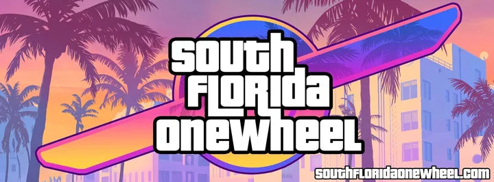 South Florida Onewheel group cover with a neon Onewheel silhouette and Miami skyline